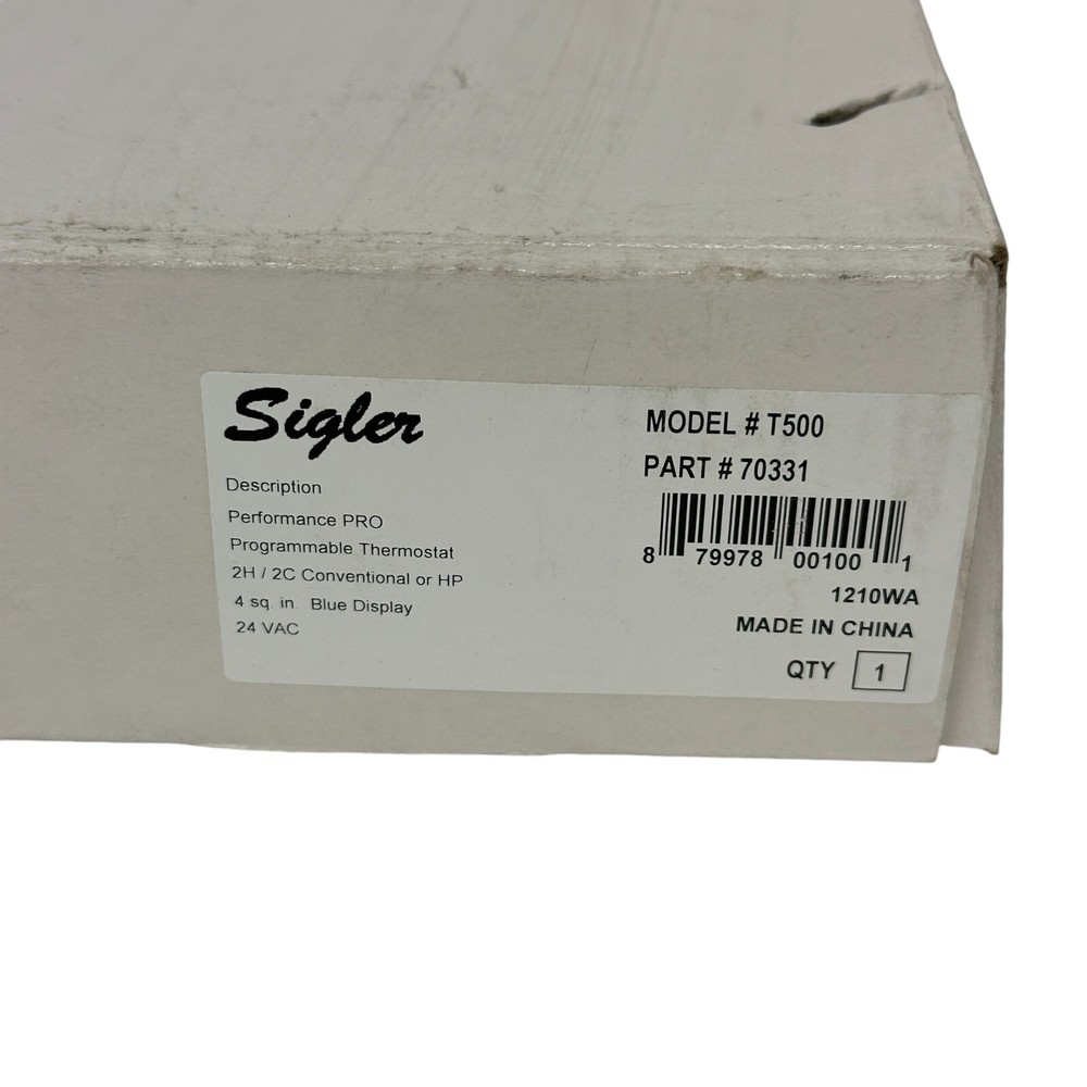 Sigler Model T500 Programmable Thermostat Performance PRO 2H 2C 70331