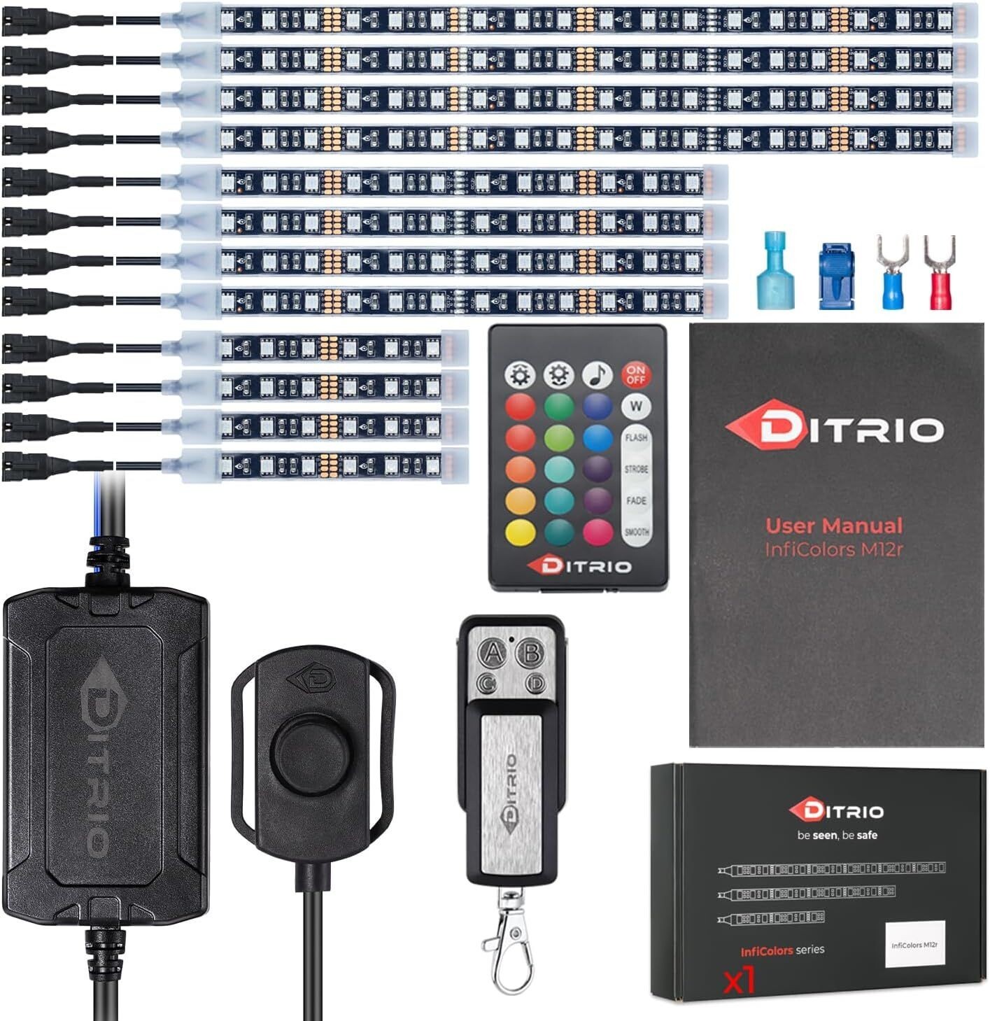 DITRIO M12R UNDERGLOW MULTICOLOR 12pc LED STRIP LIGHT KIT FOR MOTORCYCLE/ATV/UTV