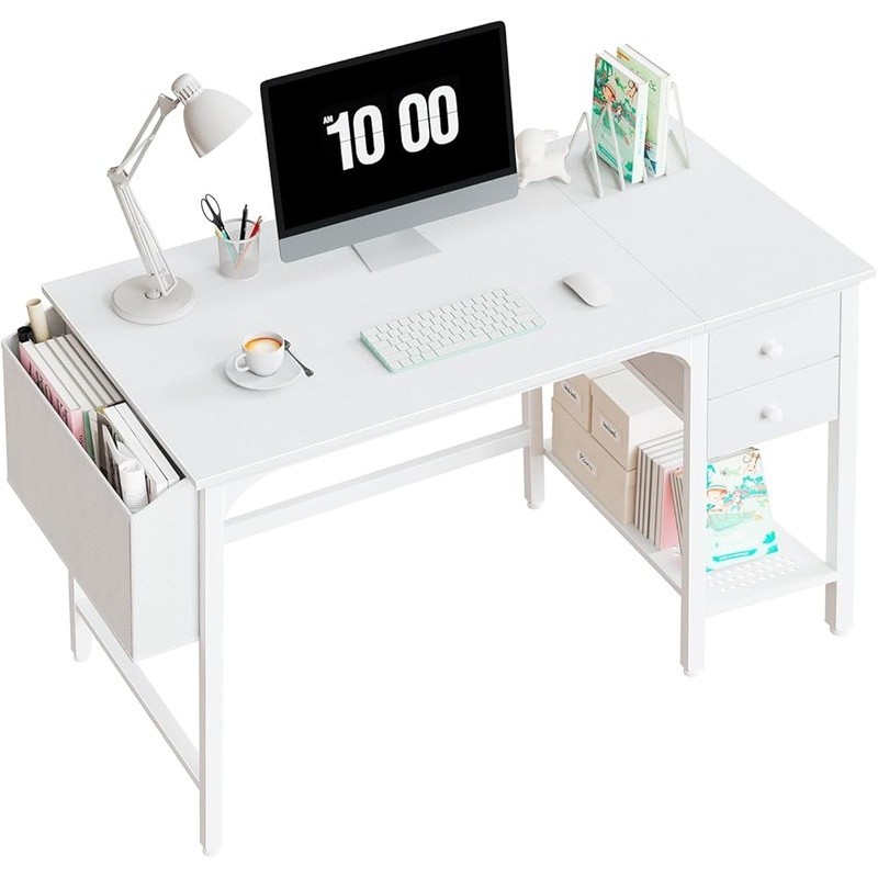 Compact Computer Desk Space Saving Workstation W/ Open Drawers & Shelf New