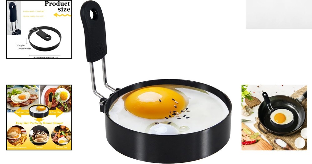 Versatile 3.5'' Egg Ring with Silicone Handle for Perfectly Round Breakfast Eggs