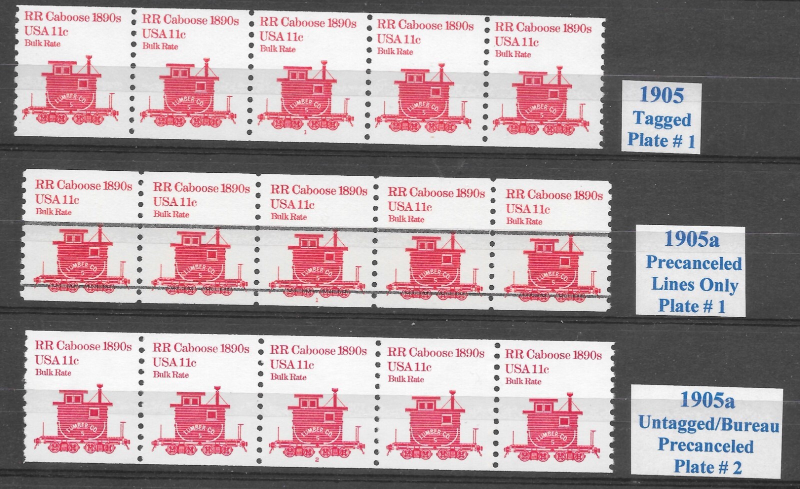 Scott #1905, 1905a 11c Caboose PNC5s Complete Set of 3, VF+ QUALITY! Cat-$6.75