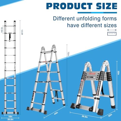 12.5 FT A Frame Telescoping Ladder, Extension Multi 12.5 FT(A Frame) Silver