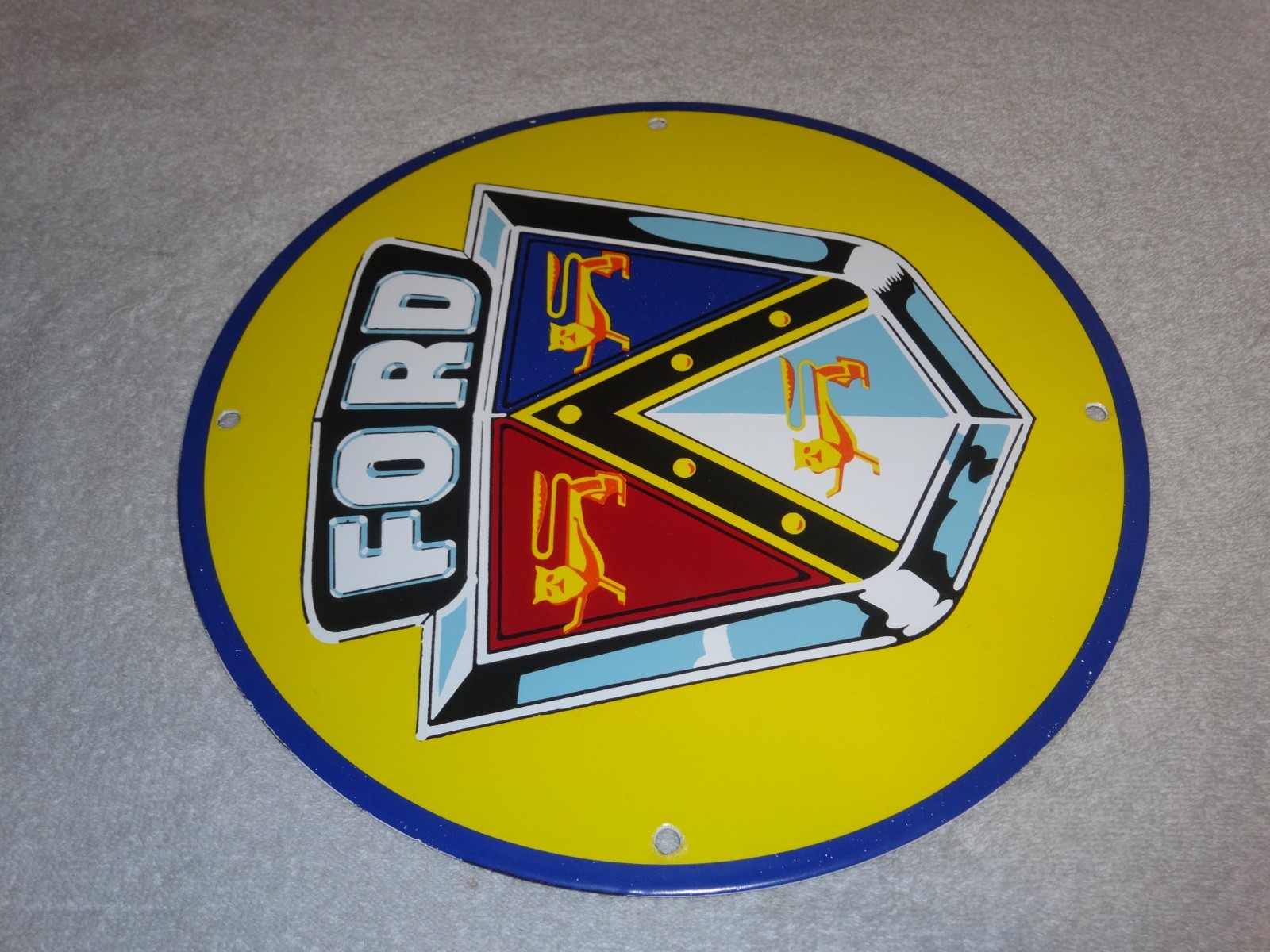 VINTAGE 11 3/4 in FORD AUTOMOBILE & TRUCK ADV. SIGN HEAVY METAL PORCELAIN #S 217