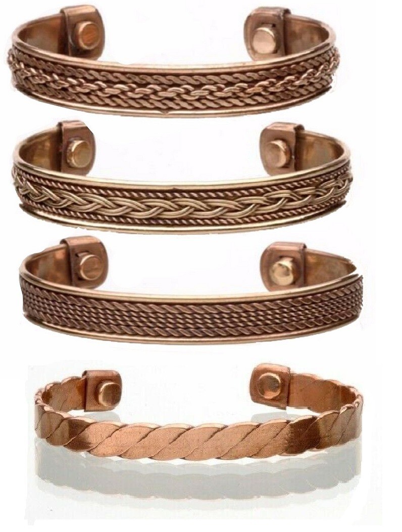 4 Pack Tibetan Pure Copper Magnetic Bracelet Arthritis Pain Therapy Cuff Bangles