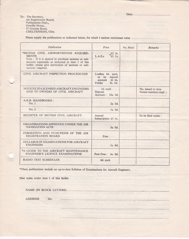 Air Registration Board 1950 Publications Leaflet Ref 38330