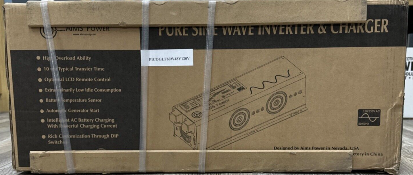 AIMS 6000 Watt Pure Sine Power Inverter Charger 48Vdc to 120Vac