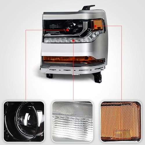Headlight Assembly Compatible with Chevy Silverado 1500 2016 Left Driver Side