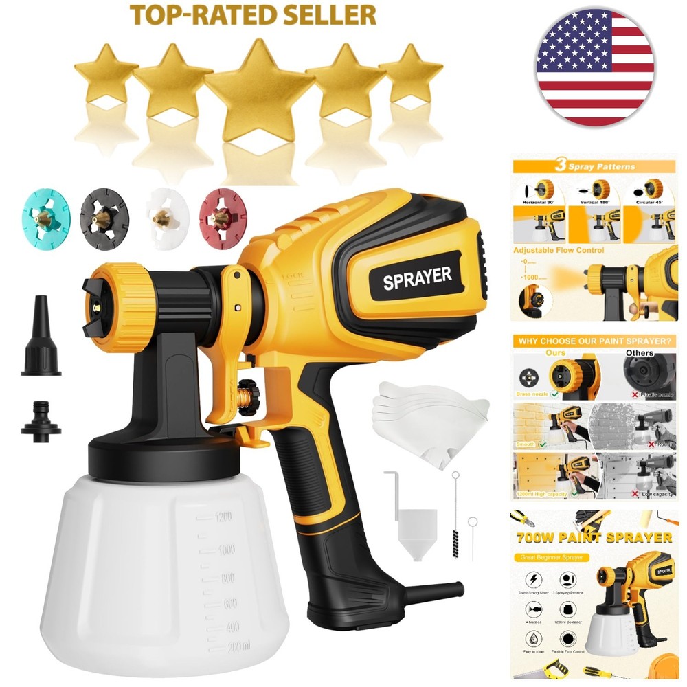 Professional Paint Sprayer - 4 Nozzles, 3 Patterns