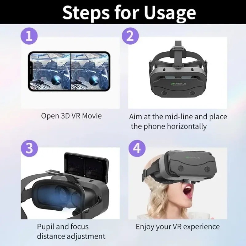 VR Headset 3D Virtual Reality Glasses for Smartphones 4.7-7.2" iPhone Android