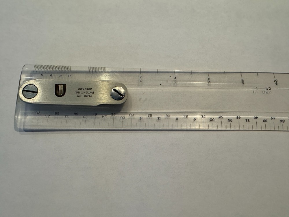 Vintage Bruning Drafting 18-1/2" Machine Scale Ruler Clear Plastic Yard Patent