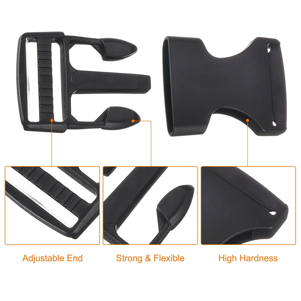 4Pcs 1" Plastic Dual Adjustable Side Release Buckle for Backpack Strap Black