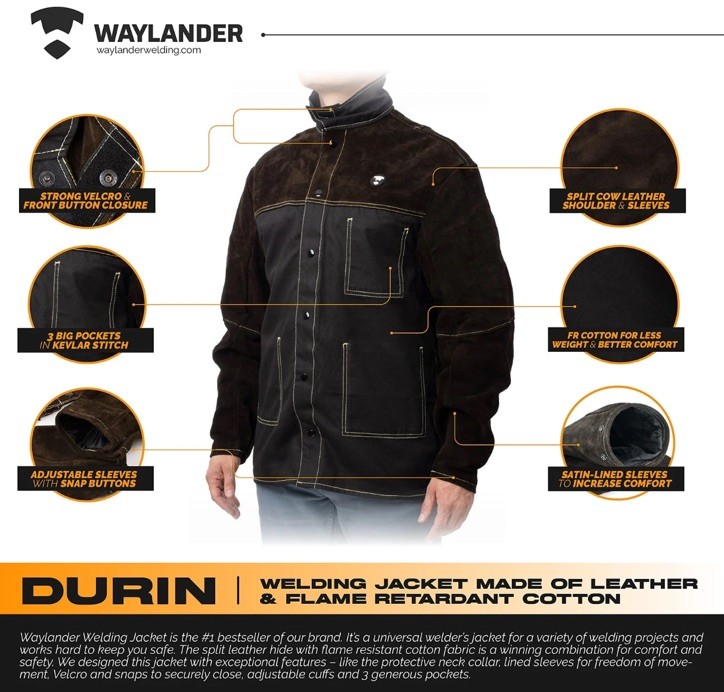 DURIN Leather Welding Jacket | Split Cowhide Leather Shoulders Size Small NEW