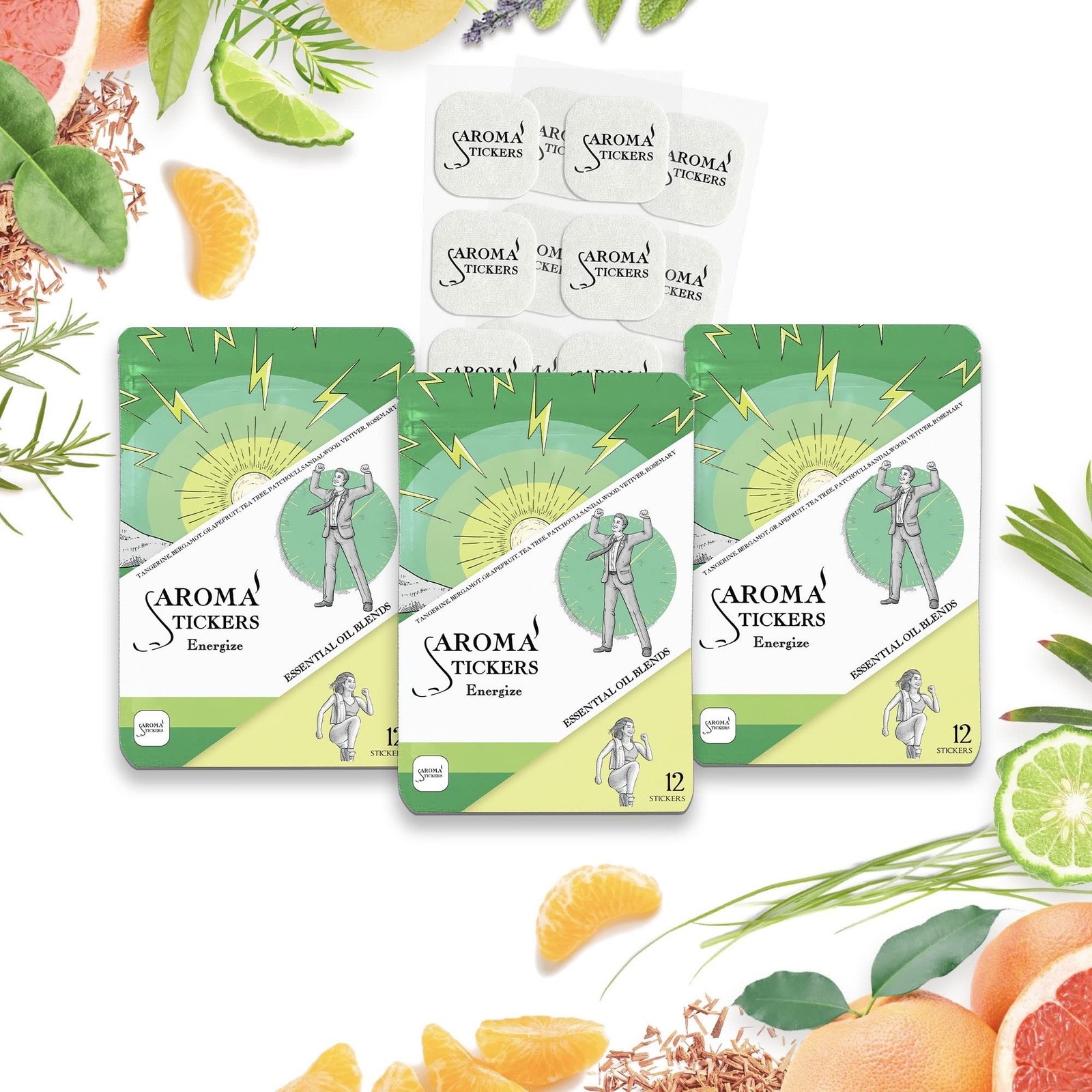 AROMA STICKERS® Original Blend ENERGIZE - 100% Natural 1 Fl Oz (Pack of 3)