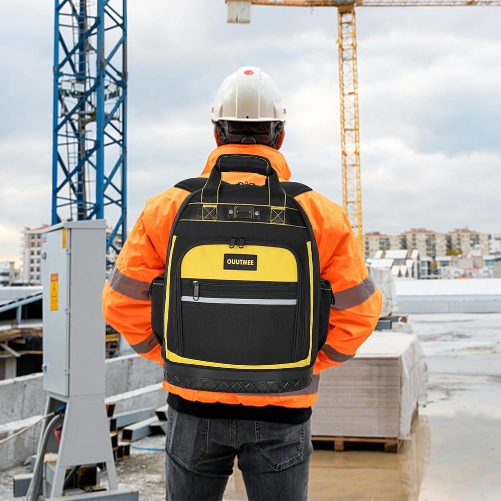 17" Tool Backpack with Multi Pockets Water Resistant Hard Bottom Bag