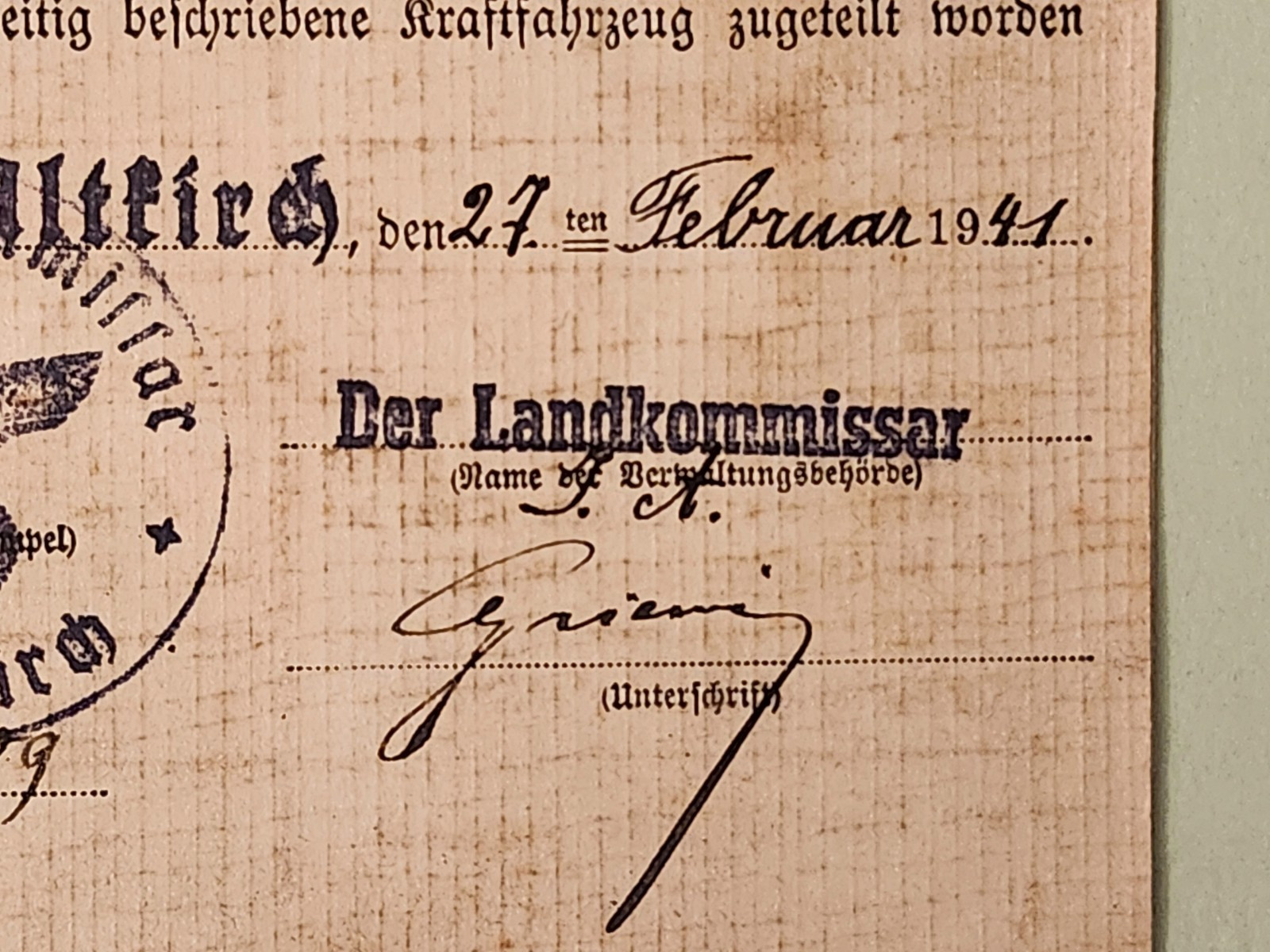 WW2 Germany. Kraftfahrzeugschein 1941