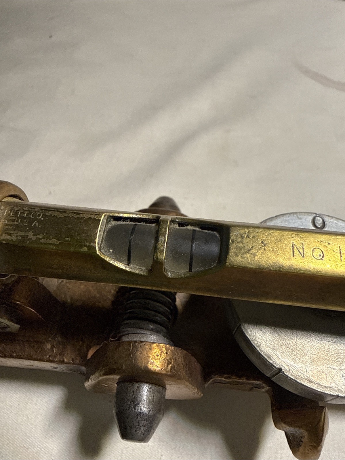 Polished Bronze Inclinometer w/ Micrometer Adjustment W a Starrett No. 135 Level