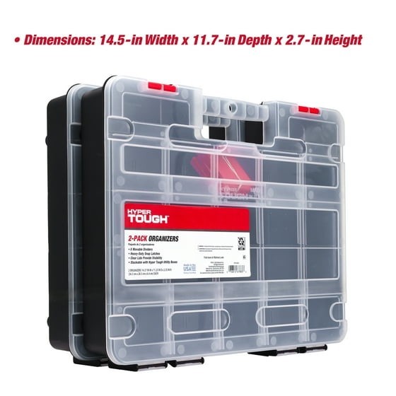 Hyper Tough 2-Pack Organizer, Stackable Plastic with 8 Movable Dividers