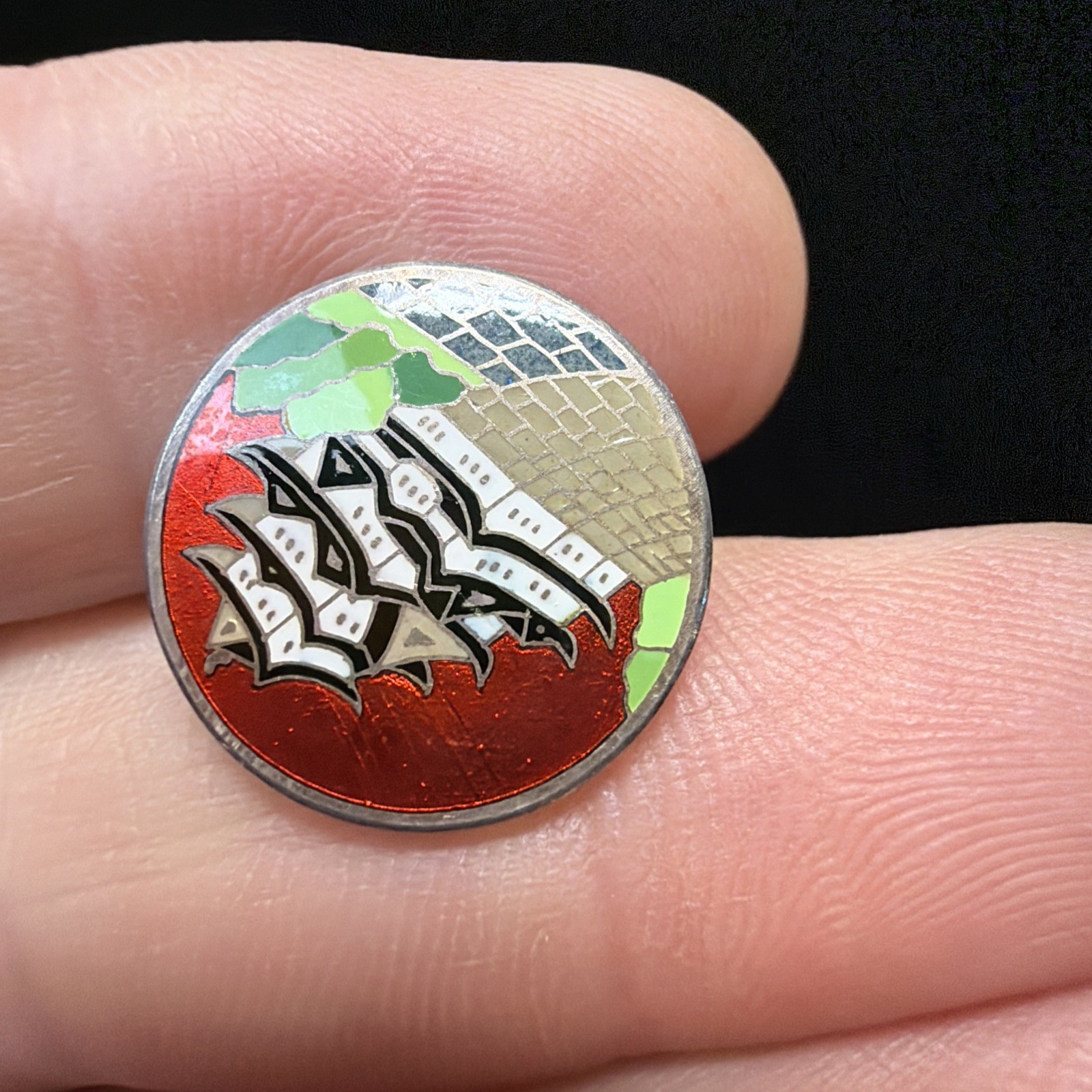 Vintage Japanese Cloisonne Enamel Sterling Silver Cufflinks Red House Palace