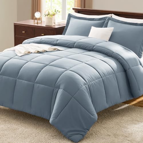 Size Comforter Set - Comforter Size, 3 Pieces Box Stitched Queen Grayish Blue