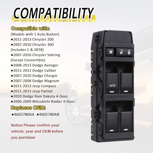 Front Left Driver Side Power Window Switch, Fit for 2008-2013 Dodge Avenger