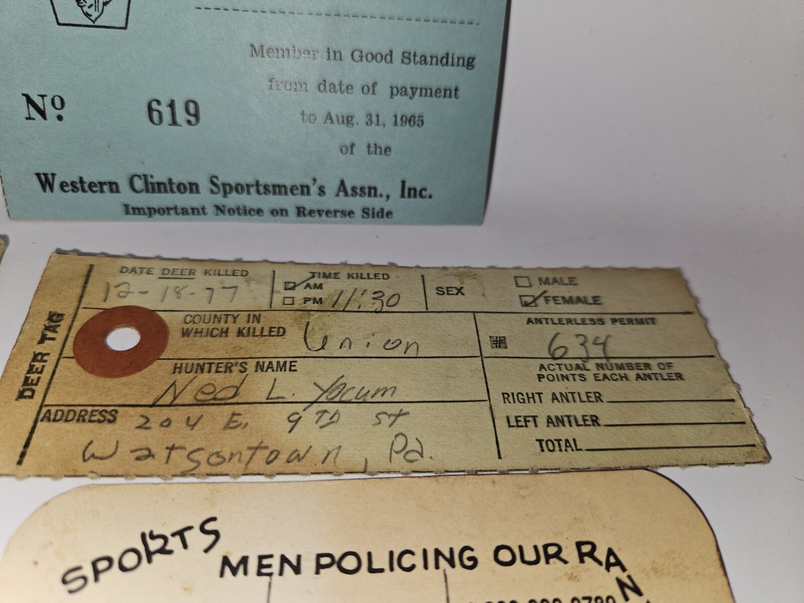 PENNSYLVANIA Deer Hunting 1977 1995 State Resident Gun club pass Misc papers