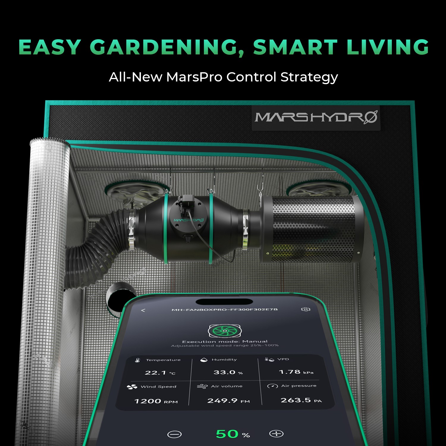 Mars Hydro Ifresh 4"Inline Fan Carbon Filter Kit Smart APP Control for Grow Tent