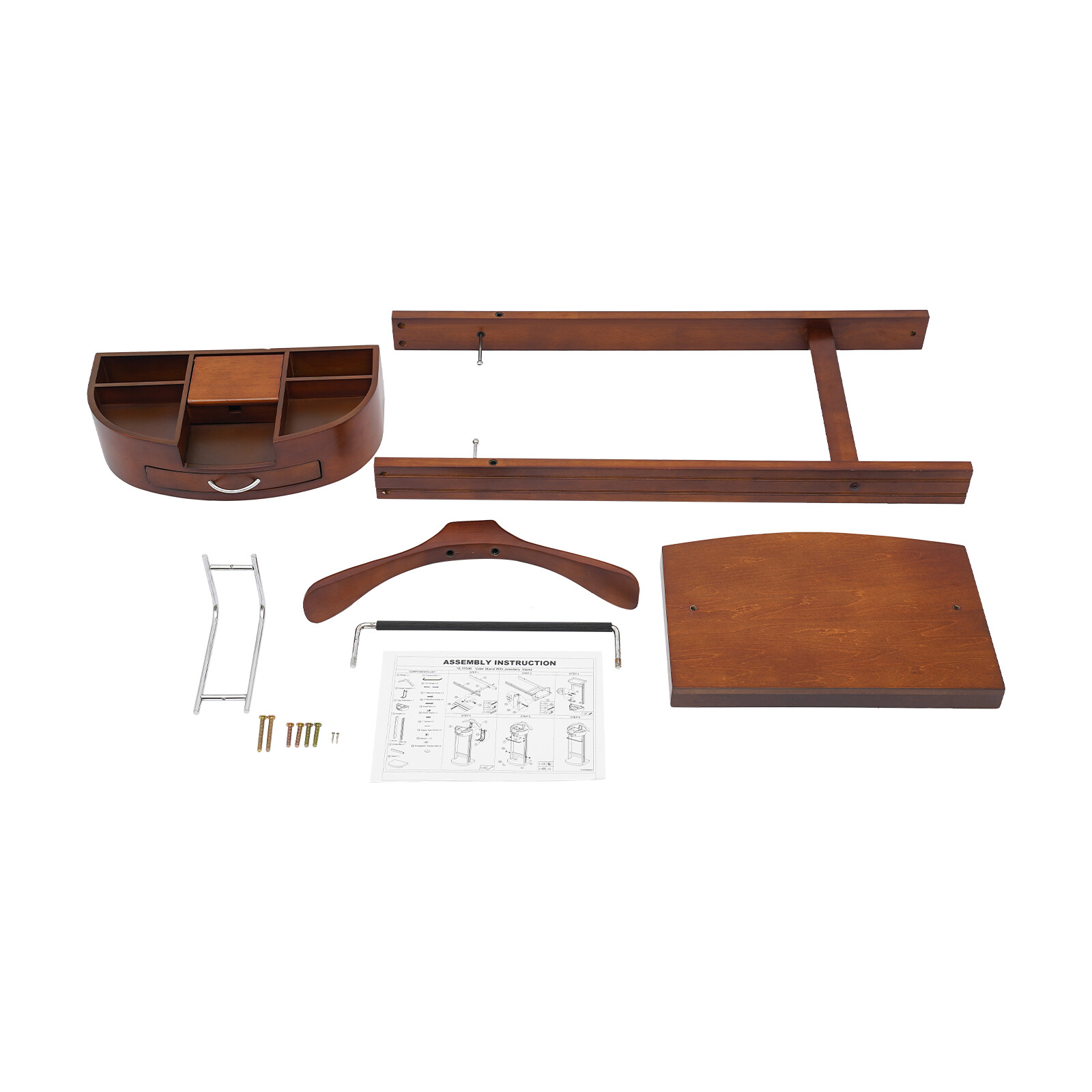 Modern Wood Suit Rack Freestanding Clothing Valet Stand Brown For Home Indoor US