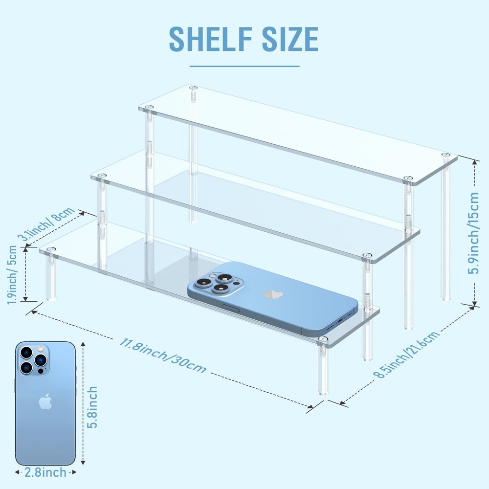 Acrylic Display Risers 3 Tier Stand Organizer Shelf Clear