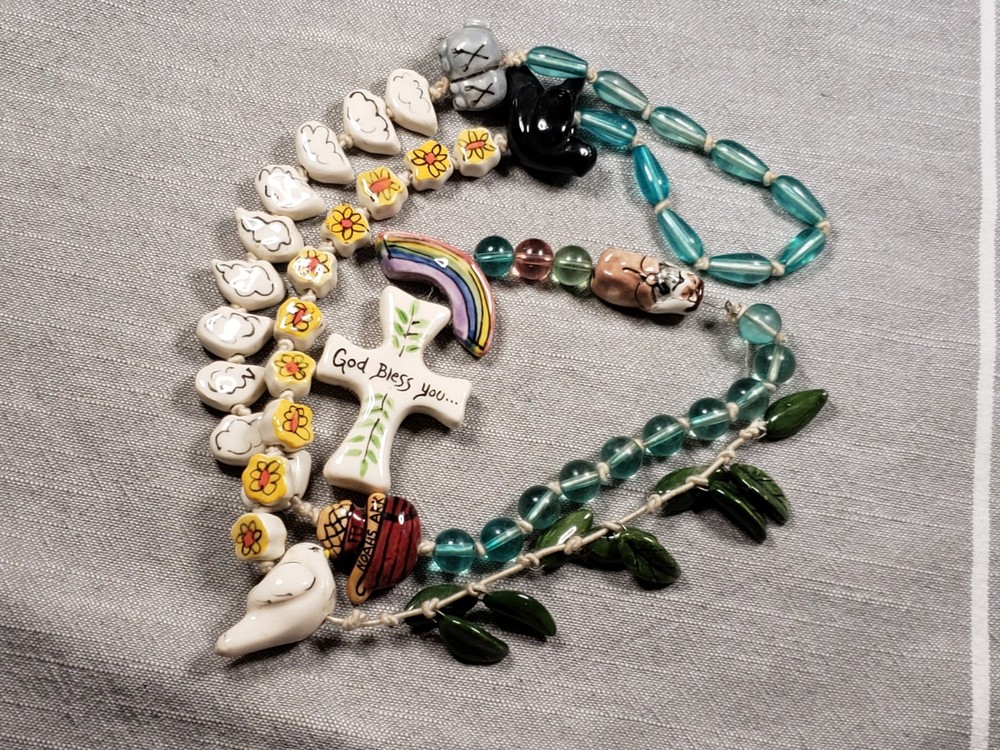 Beautiful Rosary Noah's Ark Ceramic Beads Prayer Religious Christian Gift C32