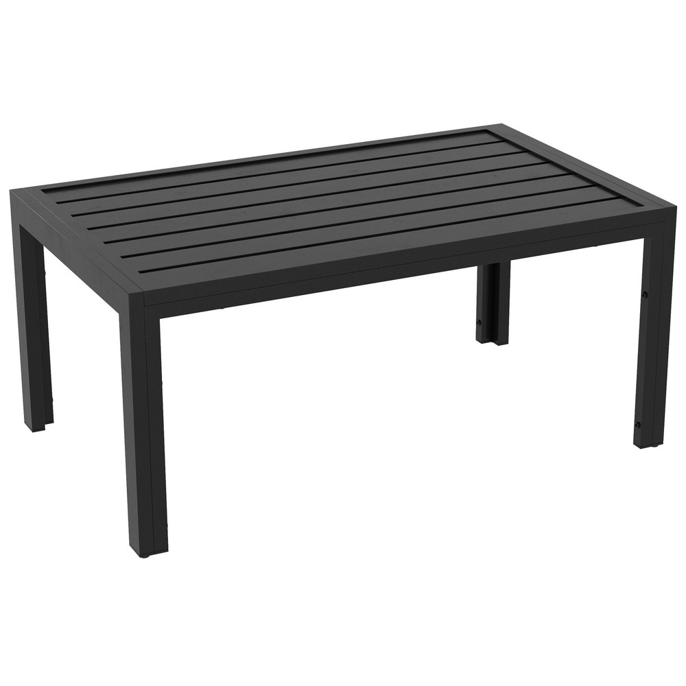 Outdoor Coffee Table Rectangle Side Table with Steel Frame Black