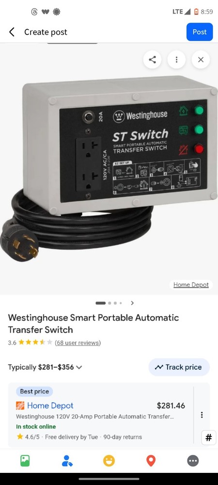 120V 20-Amp Portable Automatic Transfer Switch with Smart Technology