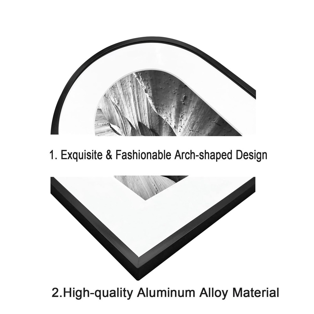 3 Pack Elegant Aluminum Arch Picture Frames - Wall Mount & Tabletop Display, ...