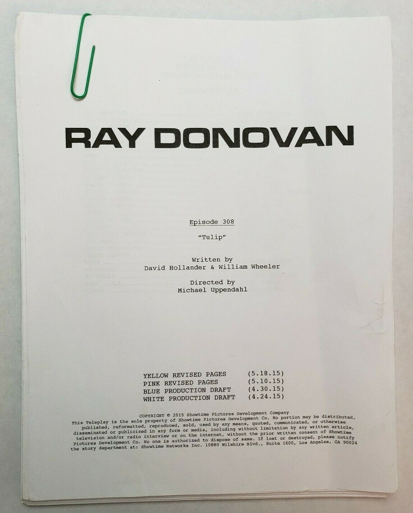 RAY DONOVAN / David Hollander 2015 TV Script, White Production Draft, "Tulip"