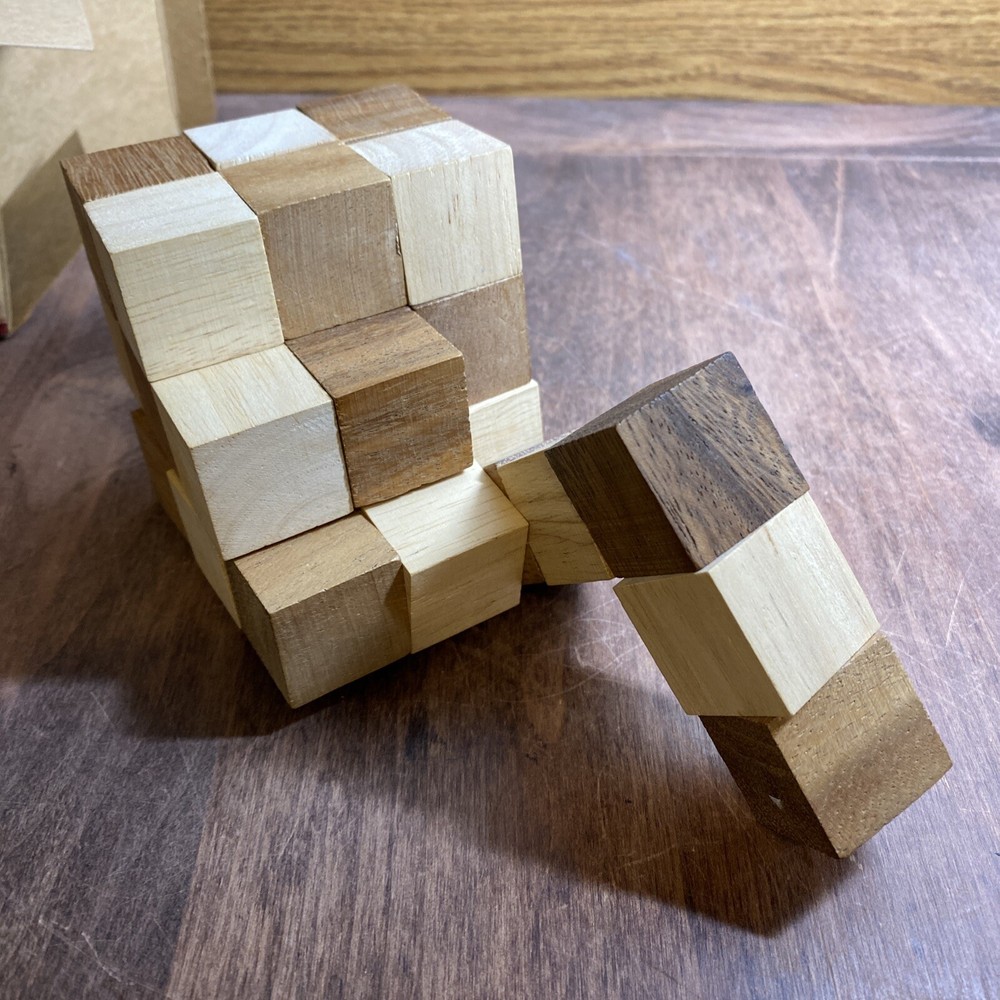 Serpent Cube Brain Teaser Wooden Puzzle, Handcrafted
