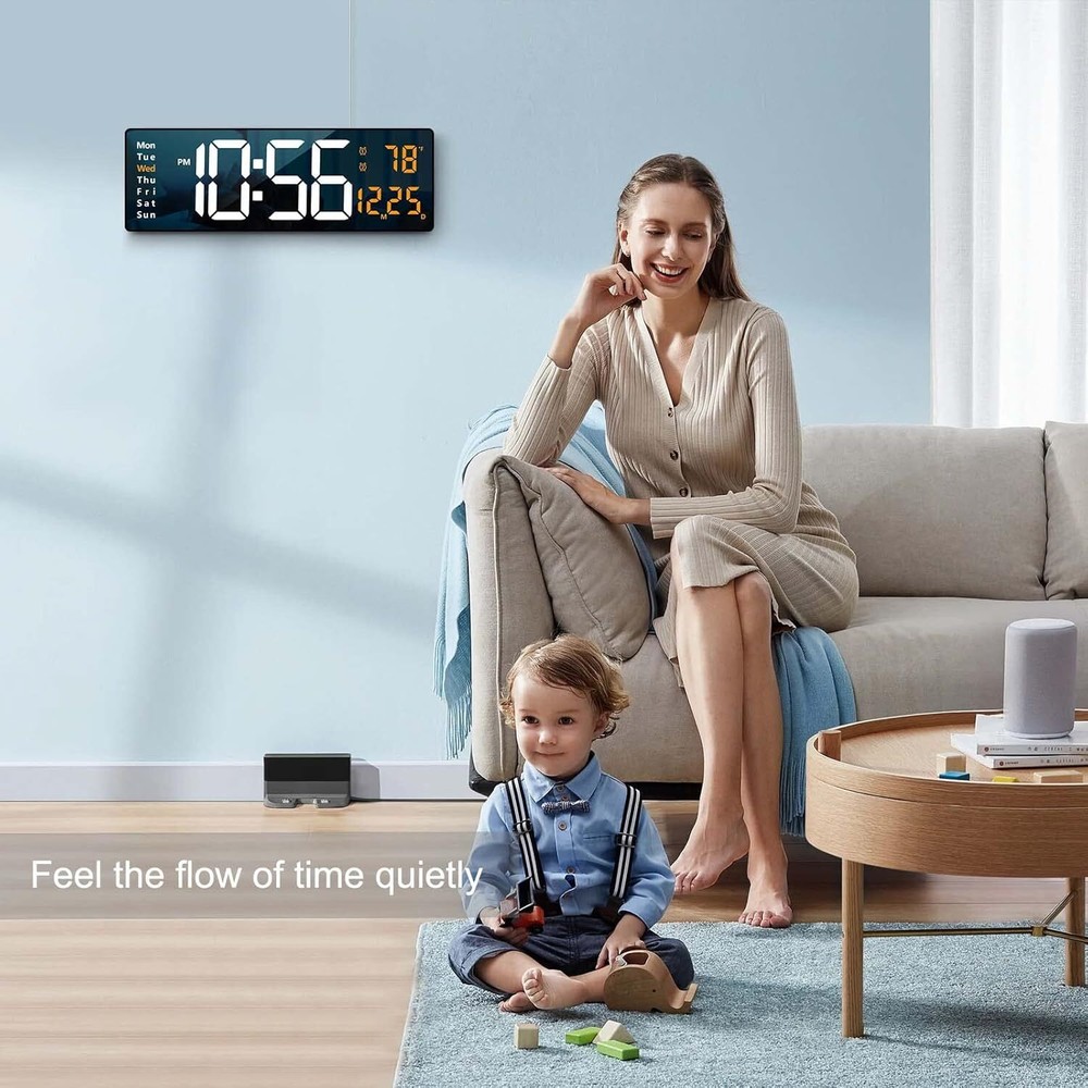 Large Display Digital Wall Clock, 16.2” with Remote Control, (Orange)