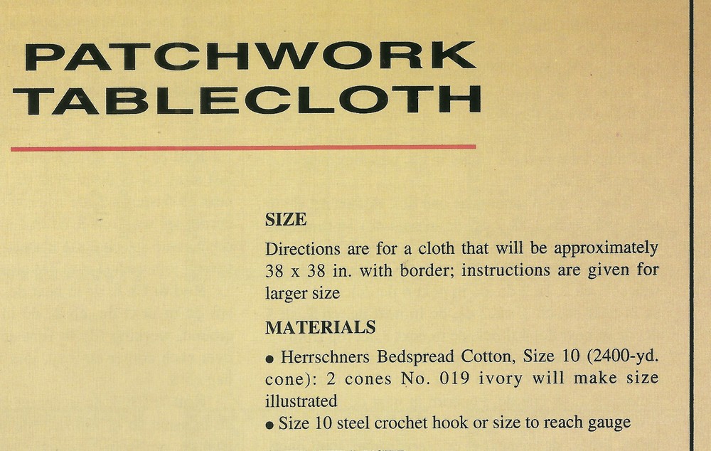 Patchwork Sampler Tablecloth Crochet Pattern INSTRUCTIONS removed from magazine