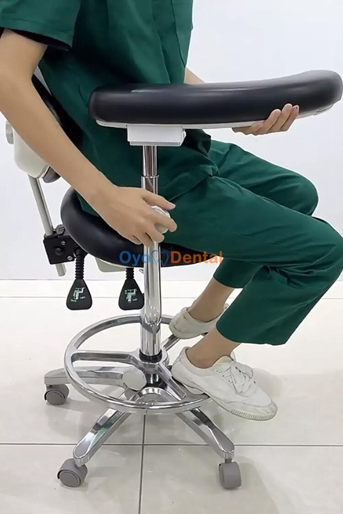 Ergonomic Adjustable Dental Operator Stool with Armrest Backrest Assistant Chair