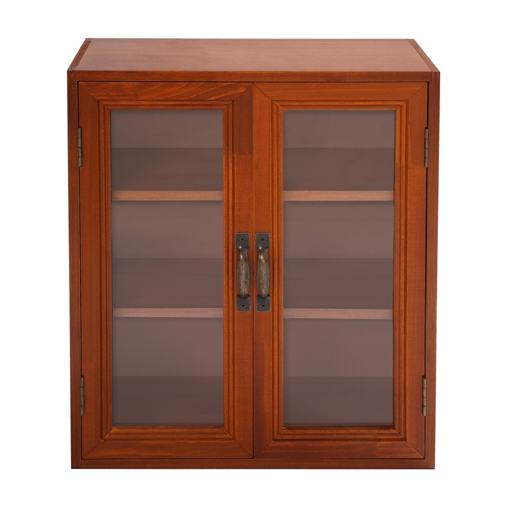 Brown Storage Cabinet 3 Tiers Solid Wood Storage Cupboards Rectangle Modern