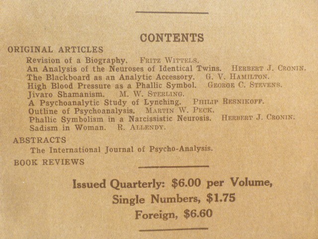 Psychoanalytic Review - Oct. 1933 Volume XX, No.4
