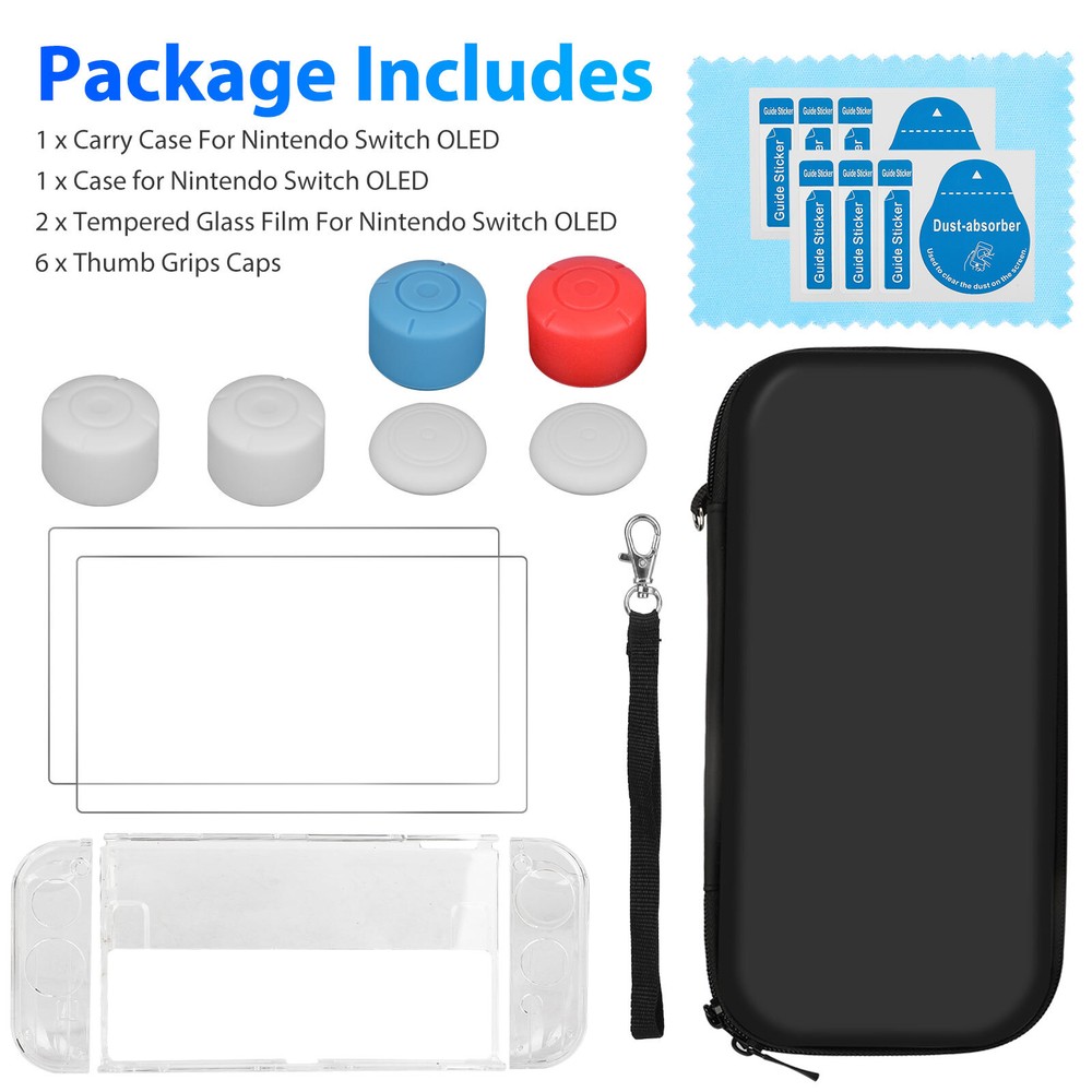 Carrying Case Bag+Shell Cover+Tempered Glass Protector For Nintendo Switch OLED