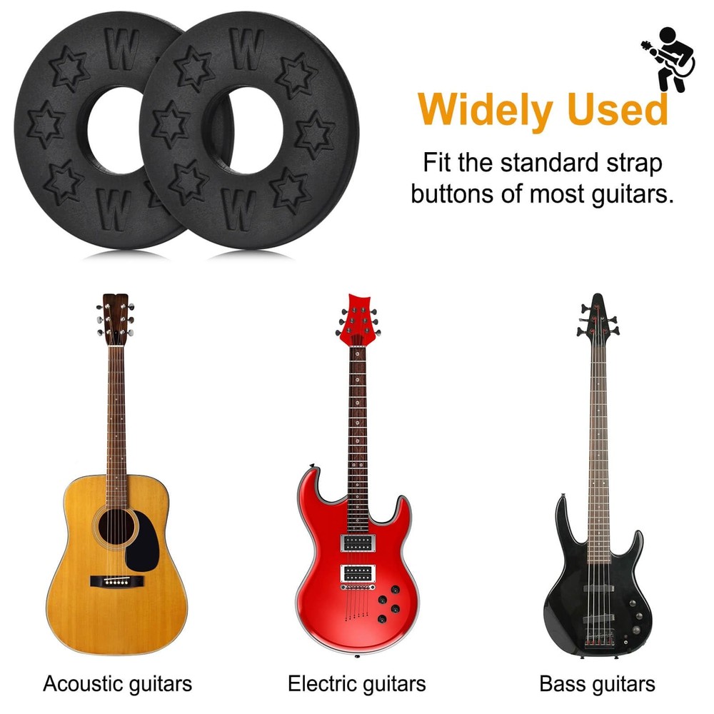 16PCS Guitar Strap Blocks, Protector Block, Rubber Locks, Black