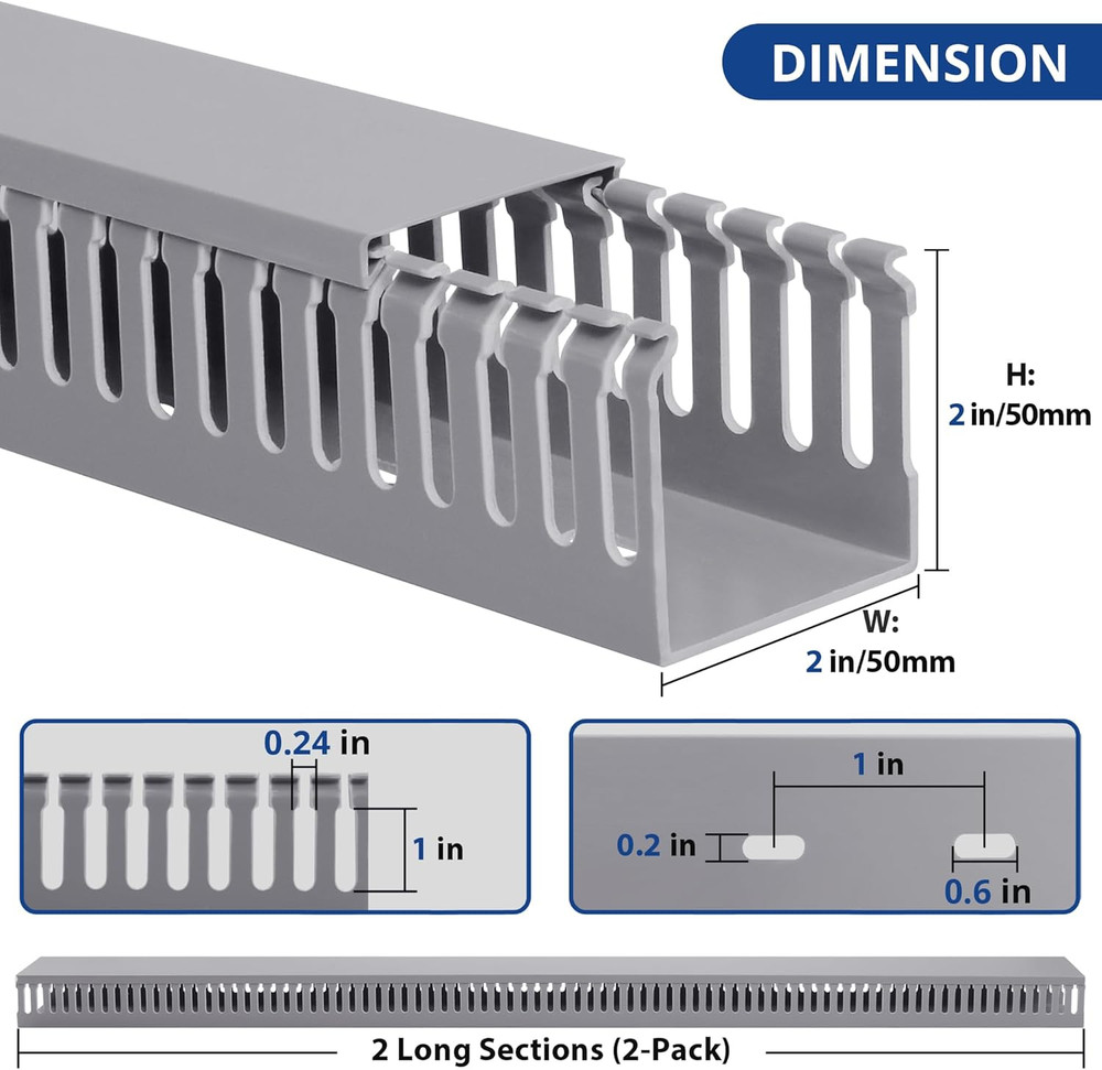 2X2In Server Rack Cable Management Raceway, Cable Duct Kit, Electrically Safe PV