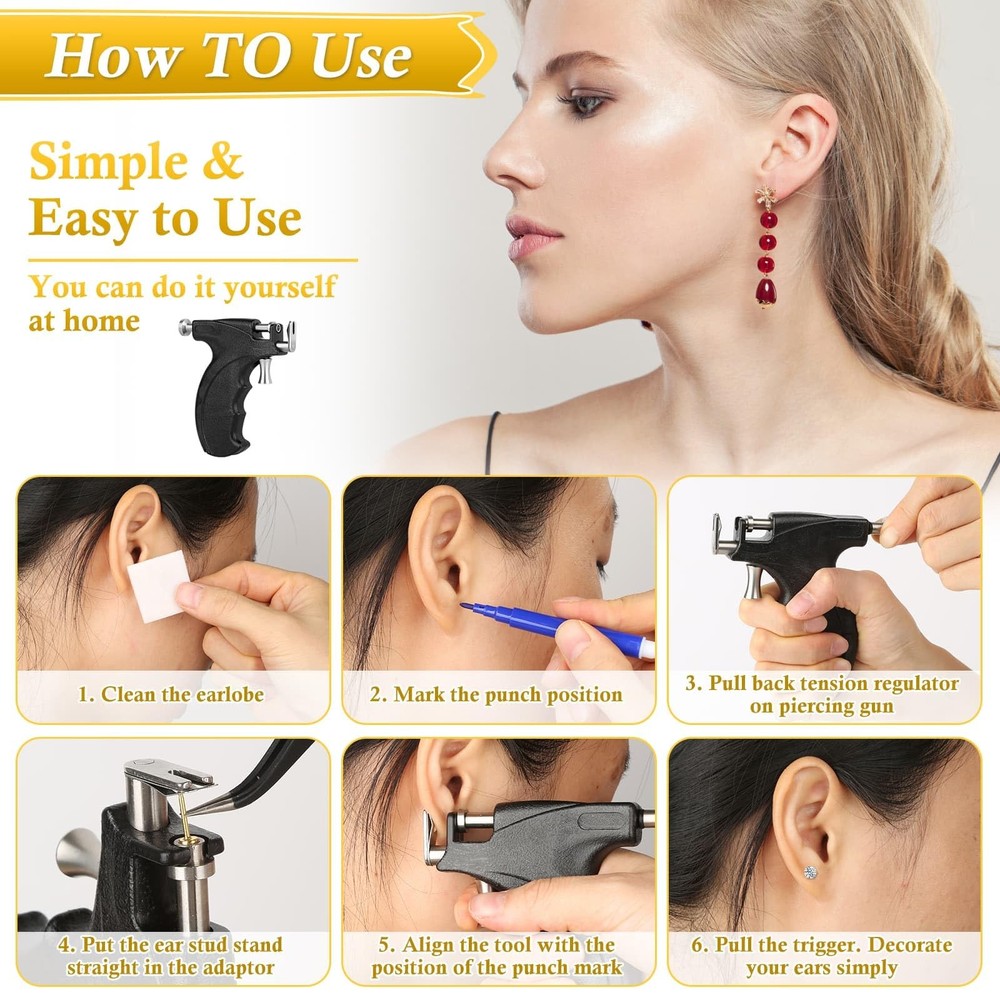 Professional Ear Piercing Gun Kit, Reusable Ear Piercing Machine with Colorfu...