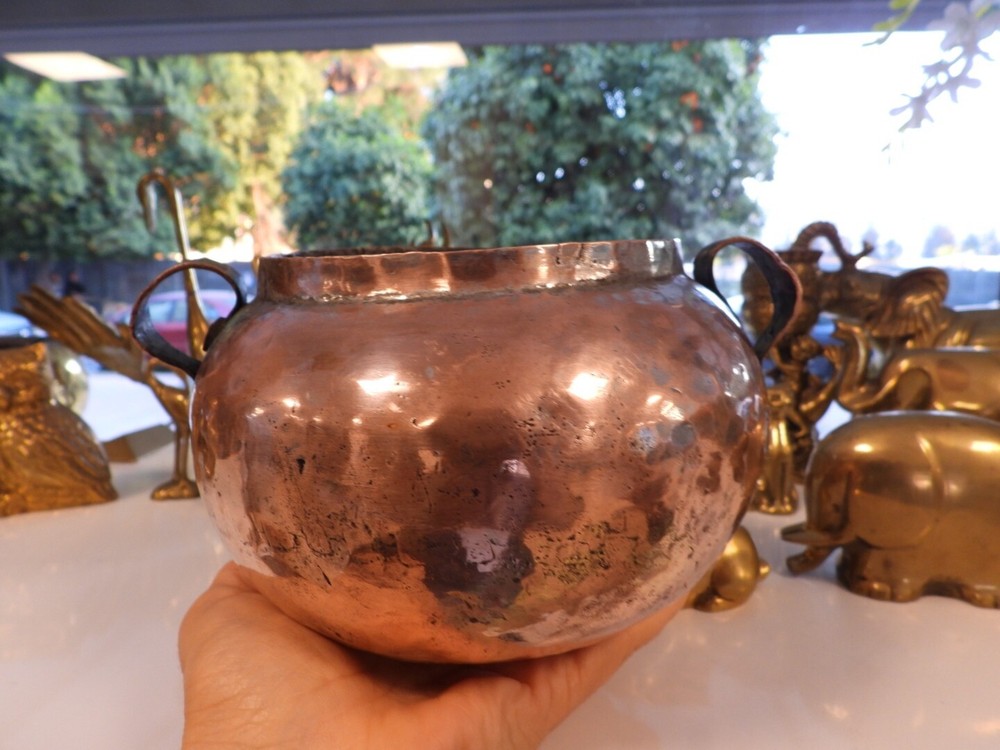 Old Handmade Copper Pot with Copper Handles