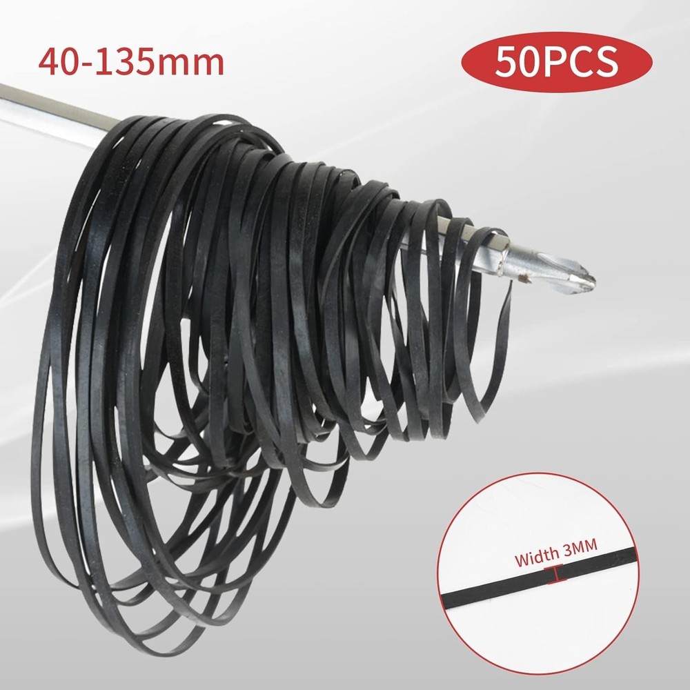 Durable Flat Rubber Belts for Cassette Machines - 50 Pack, 3mm Width, 40-135mm