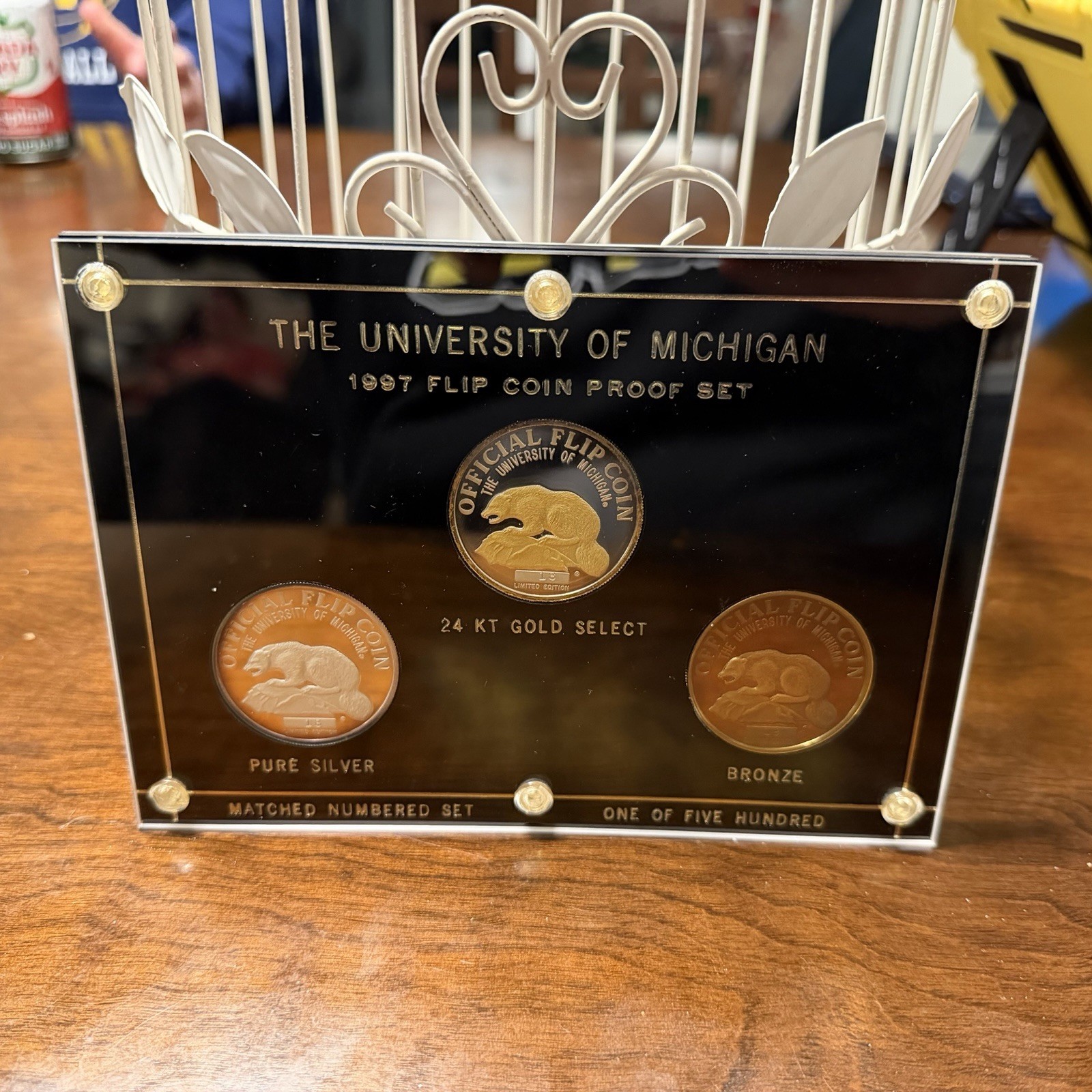 The University Of Michigan 1997 Flip Coin Proof Set 18/500 24KT Gold Pure Silver
