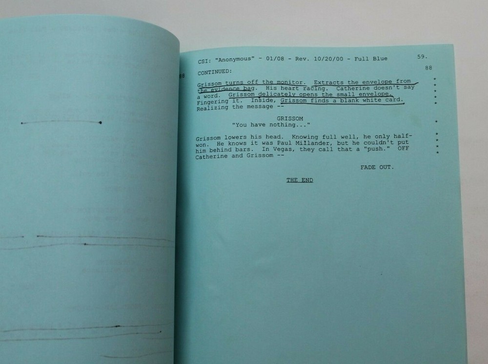 CSI: CRIME SCENE INVESTIGATION / Anthony E. Zuiker, 2000 TV Script "Anonymous"