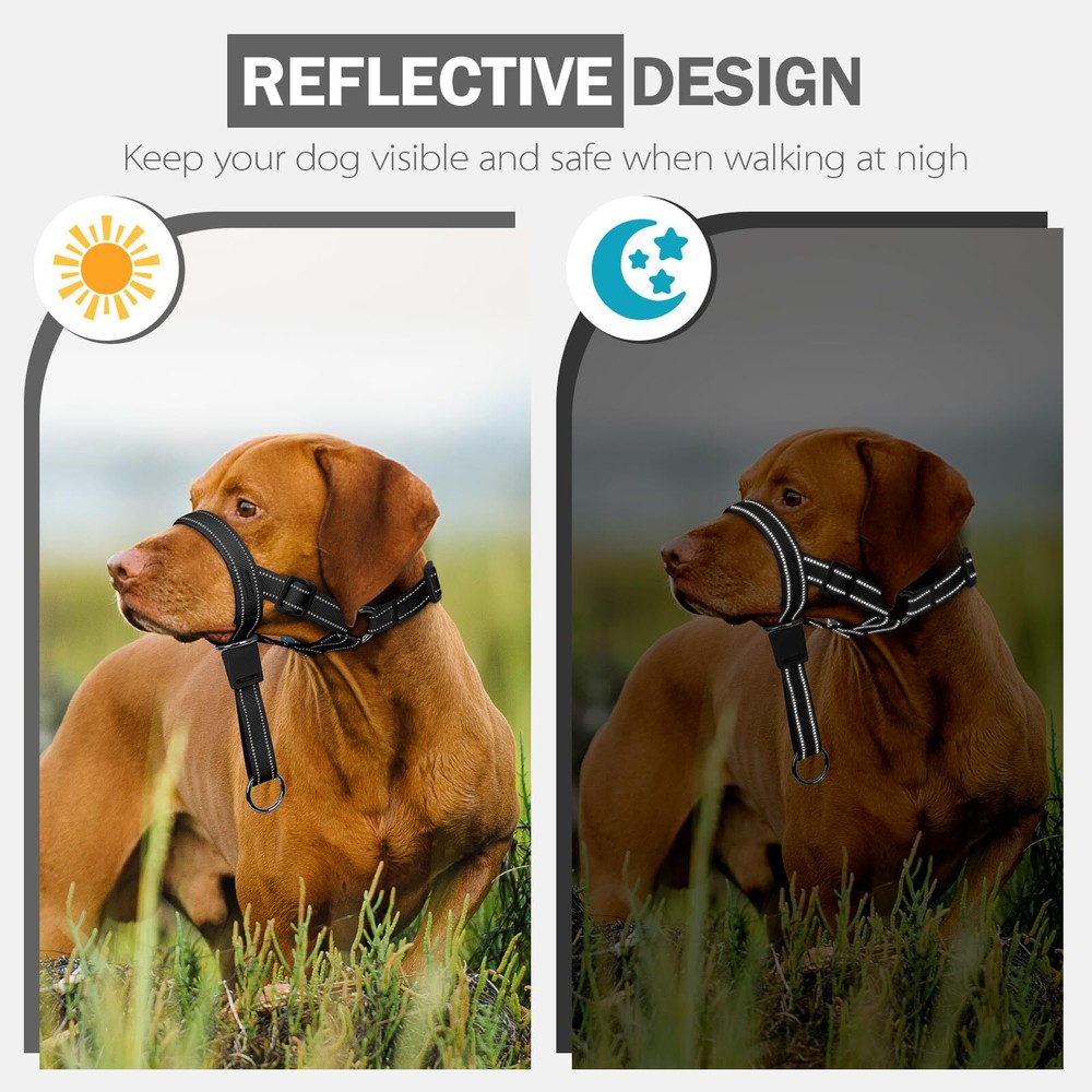 No-Pull Dog Head Halter - Adjustable Dog Muzzle Leash Padded Head Collar for ...