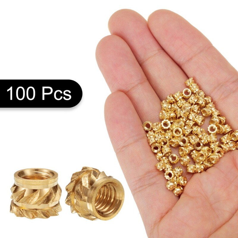 100pcs M2.5 Threaded Inserts Brass Heat Set Insert M2.5x3mm, OD 4mm Knurled Nuts