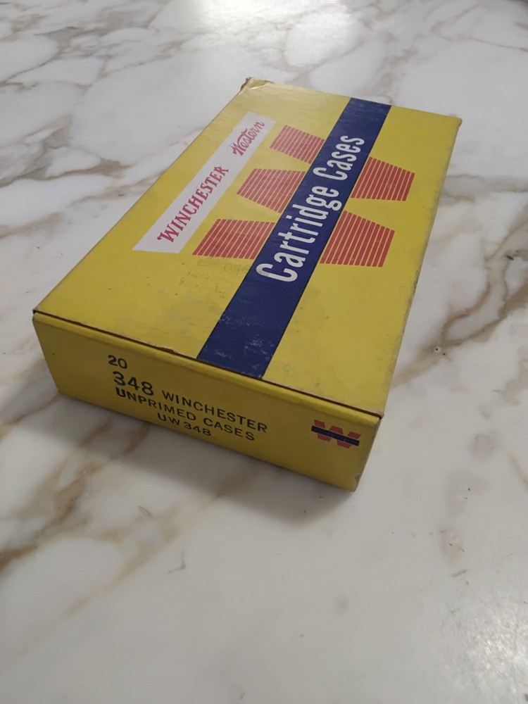 Vintage Winchester 348 win Unprimed Cases UW348 Empty Box
